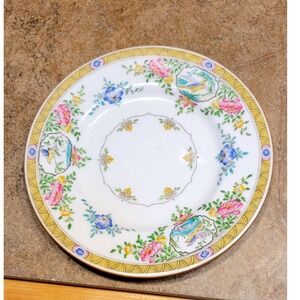 Minton Japonica Porcelain Plate Floral Bird Design Yellow Gold Rim‎ Collectible